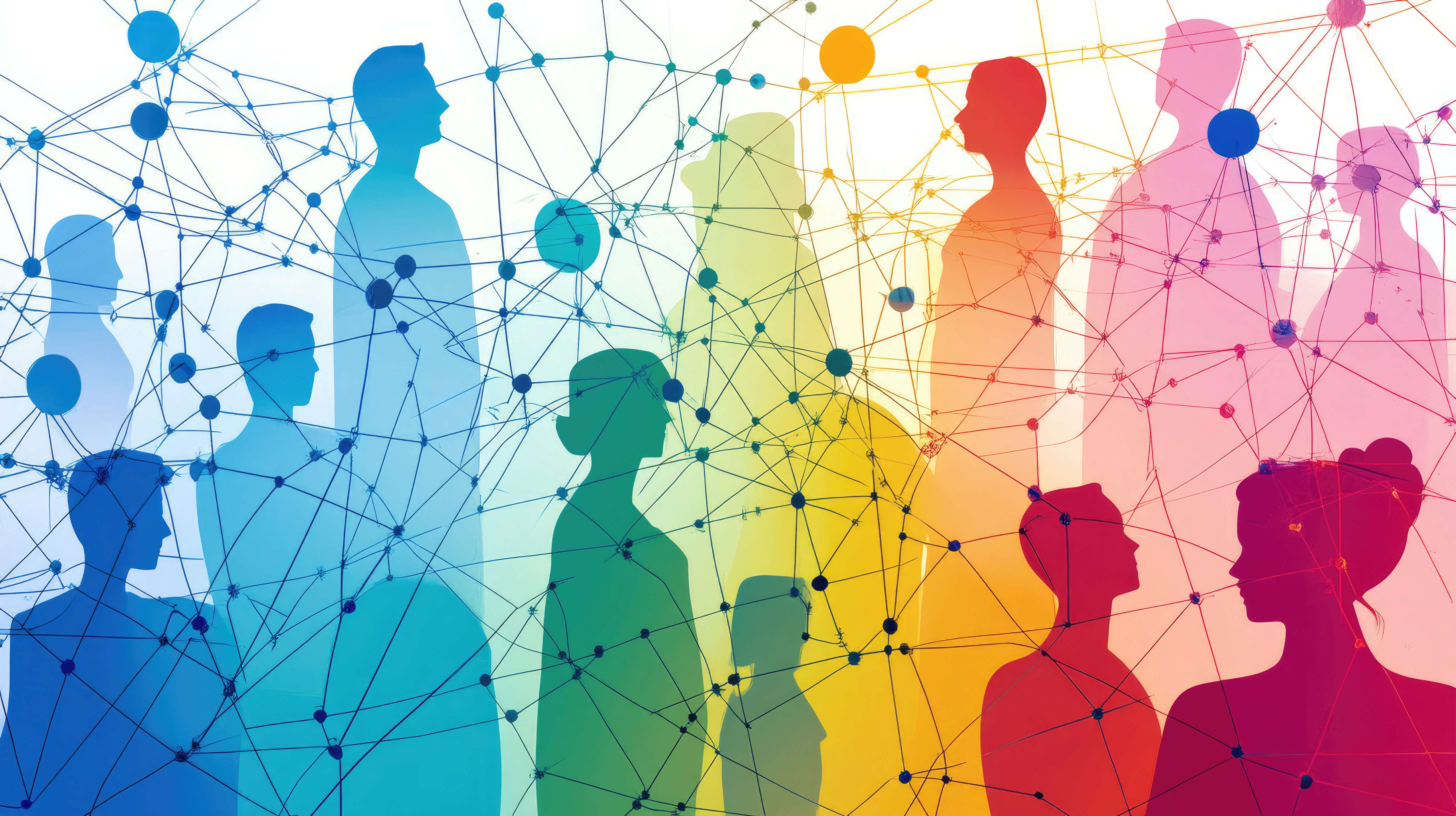 Multi-colored silhouettes with a graph behind them