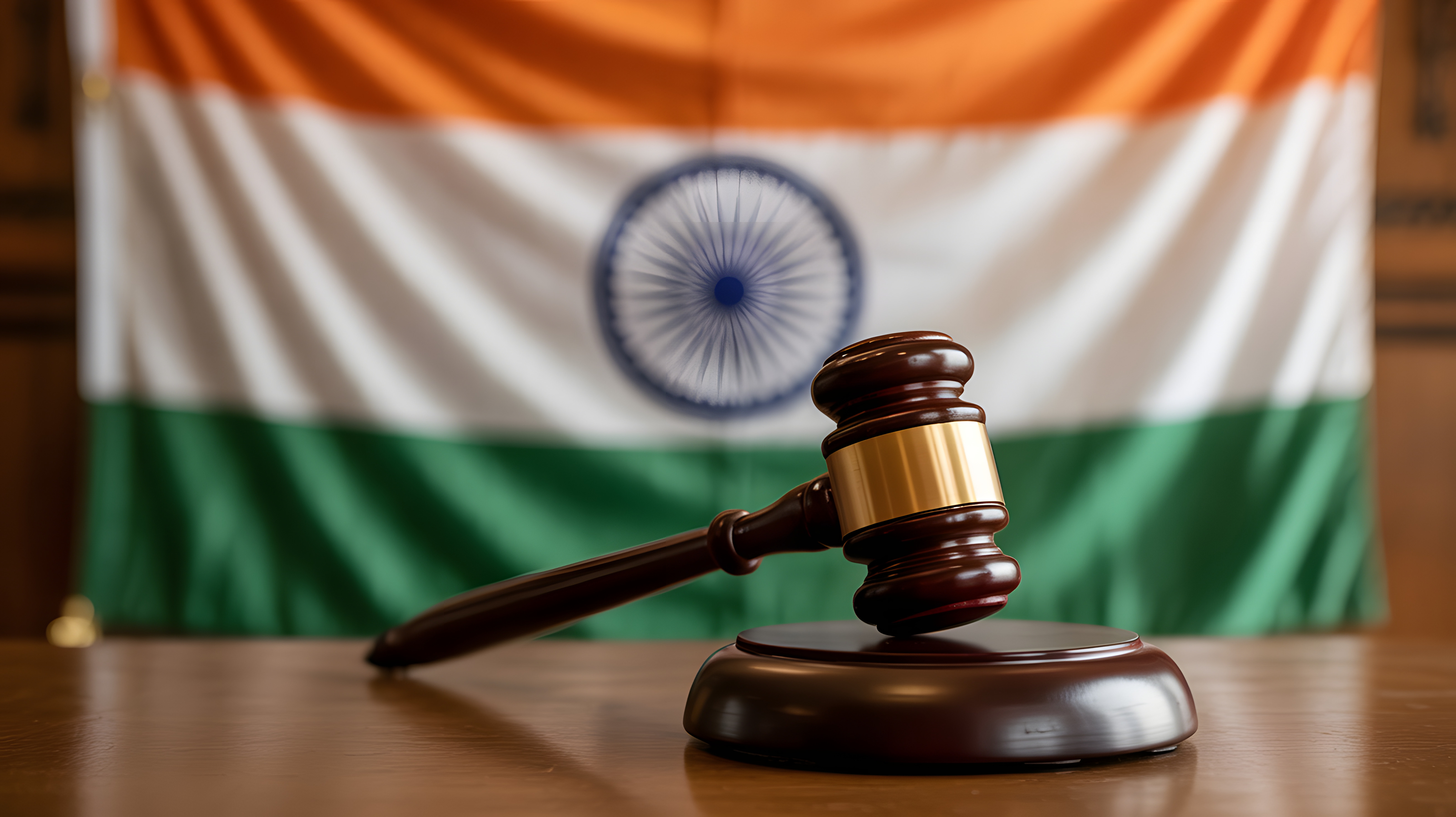 Gavel with India Flag in background