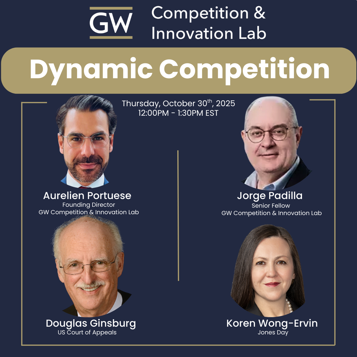 Webinar Flyer for Dynamic Competition Webinar showing images of speakers (available in text on site)