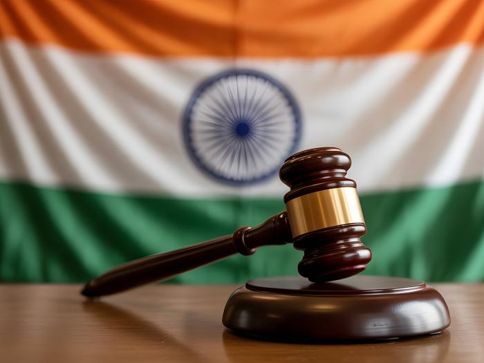 Gavel with India Flag in background