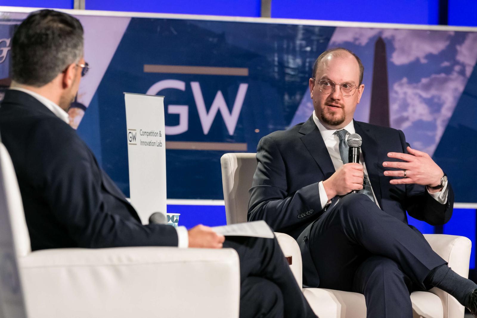 Mark Meador and Aurelien Portuese in a fireside chat