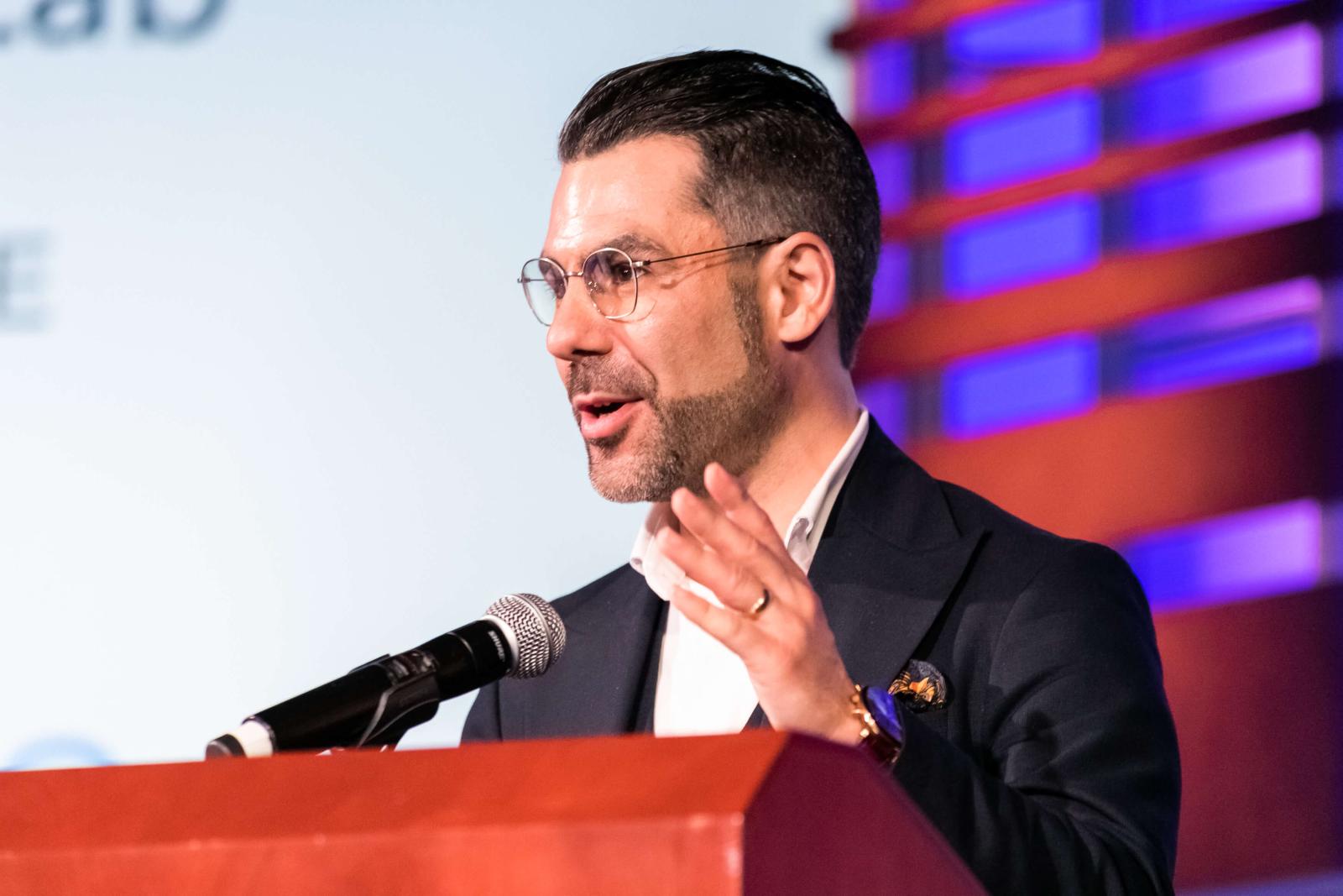 Aurelien Portuese gives a speech